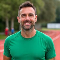 Portret Marka Simića, sa dinamičnim, sportskim elementima u pozadini – možda silueta trkača ili teretane, fokusirajući se na njegovu ulogu sportskog nutricioniste za aktivne odrasle.
