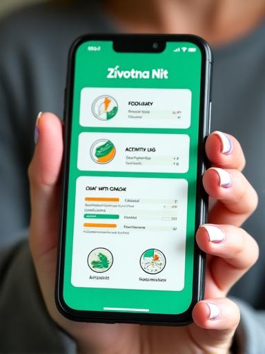 Ekran mobilne aplikacije Životne Niti sa opcijama za praćenje unosa hrane i vežbi.