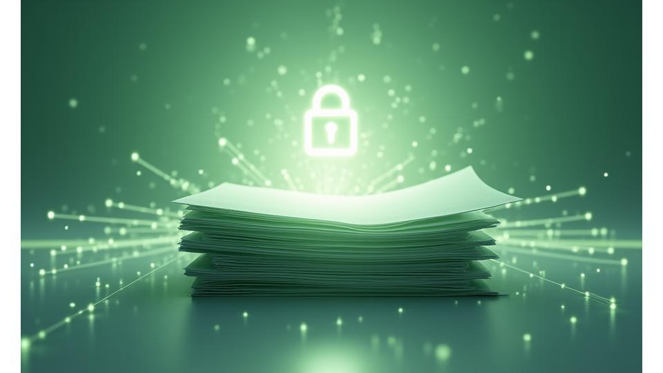 Slika koja simbolizuje transparentnost i bezbednost u online poslovanju, sa stilizovanim lancima podataka i otvorenim knjigama.